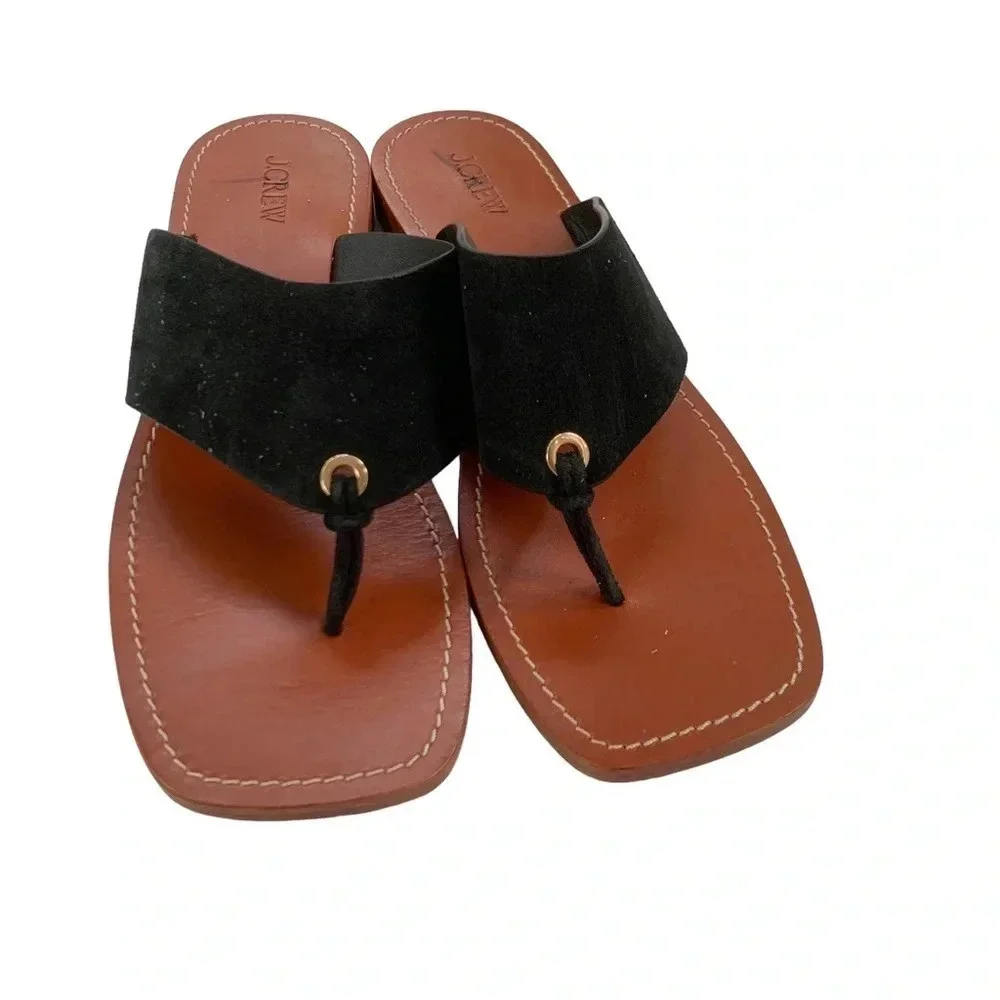 J. Crew Suede Thong Leather Sandals Black Size 9